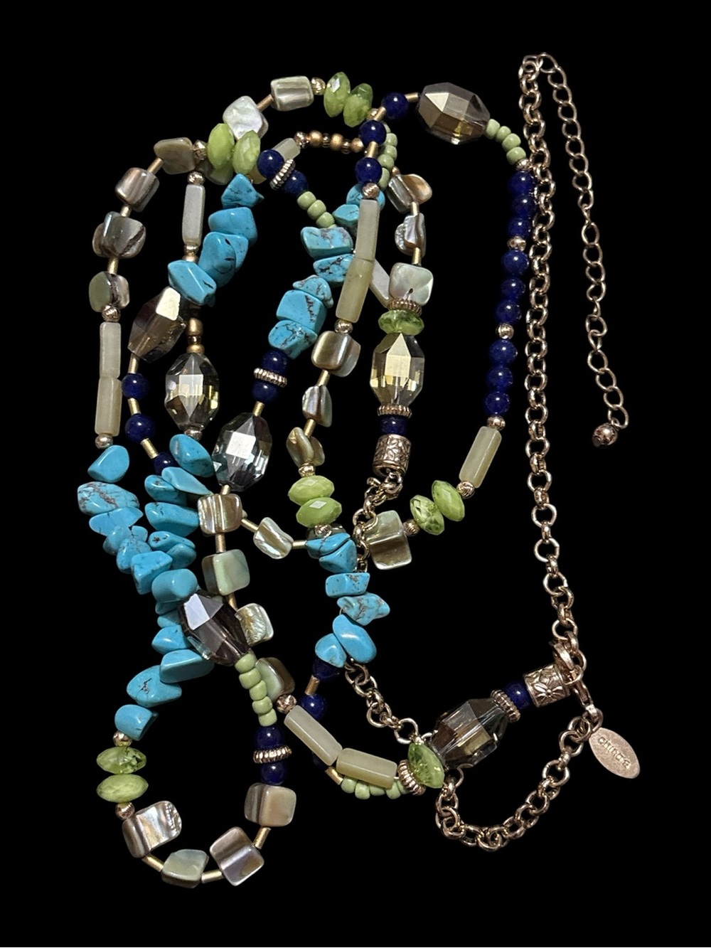 Chicos Stylish Multi-Strand Turquoise & Navy Beaded Necklace